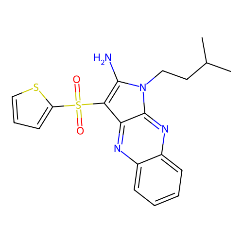 1-(3-methylbutyl)-3-(thiophen-2-ylsulfonyl)-1H-pyrrolo[2,3-b]quinoxalin-2-amine structure