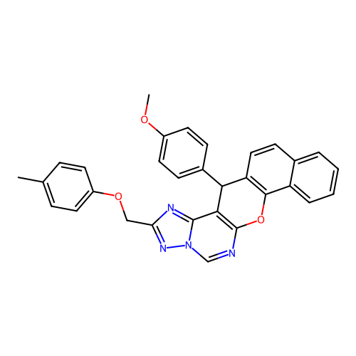 14-(4-methoxyphenyl)-2-[(4-methylphenoxy)methyl]-14H-benzo[7,8]chromeno[3,2-e][1,2,4]triazolo[1,5-c]pyrimidine structure