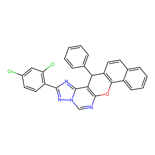 2-(2,4-dichlorophenyl)-14-phenyl-14H-benzo[7,8]chromeno[3,2-e][1,2,4]triazolo[1,5-c]pyrimidine structure