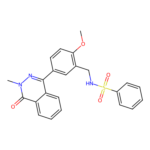 N-(2-methoxy-5-(3-methyl-4-oxo-3,4-dihydrophthalazin-1-yl)benzyl)benzenesulfonamide structure