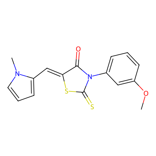 (Z)-3-(3-methoxyphenyl)-5-((1-methyl-1H-pyrrol-2-yl)methylene)-2-thioxothiazolidin-4-one structure