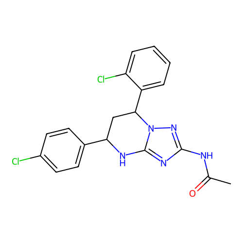 N-(7-(2-chlorophenyl)-5-(4-chlorophenyl)-4,5,6,7-tetrahydro-[1,2,4]triazolo[1,5-a]pyrimidin-2-yl)acetamide structure