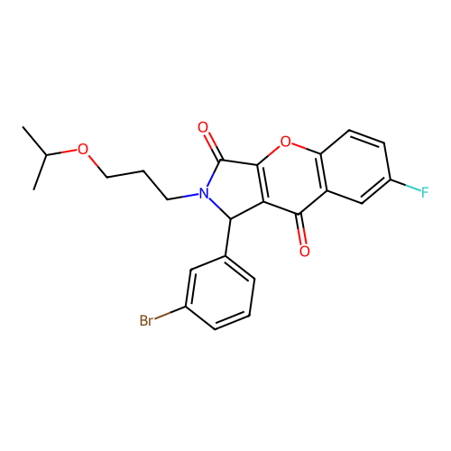 1-(3-bromophenyl)-7-fluoro-2-(3-isopropoxypropyl)-1,2-dihydrochromeno[2,3-c]pyrrole-3,9-dione structure