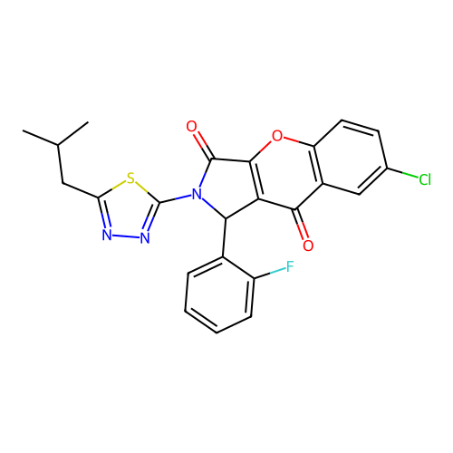 7-chloro-1-(2-fluorophenyl)-2-(5-isobutyl-1,3,4-thiadiazol-2-yl)-1,2-dihydrochromeno[2,3-c]pyrrole-3,9-dione structure