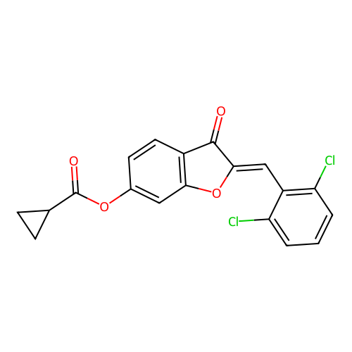 (Z)-2-(2,6-dichlorobenzylidene)-3-oxo-2,3-dihydrobenzofuran-6-yl cyclopropanecarboxylate structure