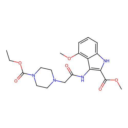 Methyl 3-[[2-(4-ethoxycarbonylpiperazin-1-yl)acetyl]amino]-4-methoxy-1H-indole-2-carboxylate structure