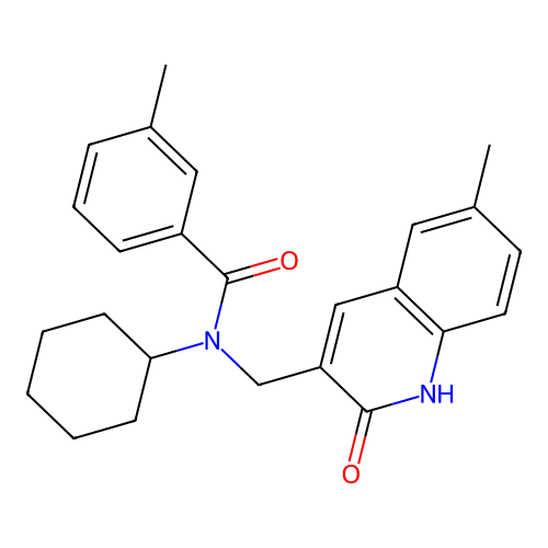 N-cyclohexyl-3-methyl-N-[(6-methyl-2-oxo-1H-quinolin-3-yl)methyl]benzamide structure