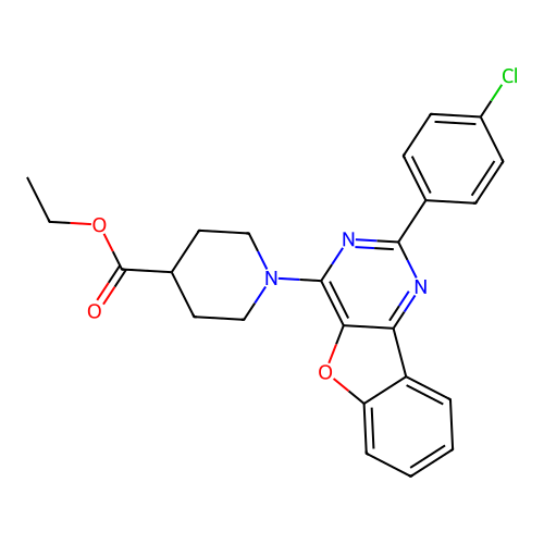 ethyl 1-(2-(4-chlorophenyl)benzofuro[3,2-d]pyrimidin-4-yl)piperidine-4-carboxylate structure