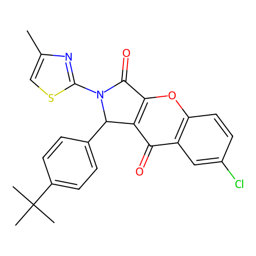 1-(4-tert-butylphenyl)-7-chloro-2-(4-methyl-1,3-thiazol-2-yl)-1,2-dihydrochromeno[2,3-c]pyrrole-3,9-dione structure