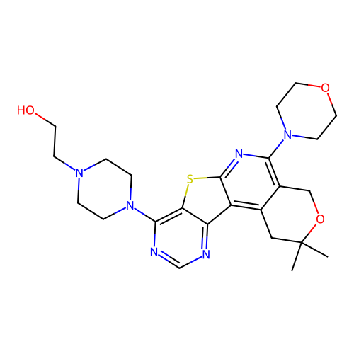 2-(4-(2,2-dimethyl-5-morpholino-2,4-dihydro-1H-pyrano[4'',3'':4',5']pyrido[3',2':4,5]thieno[3,2-d]pyrimidin-8-yl)piperazin-1-yl)ethanol structure