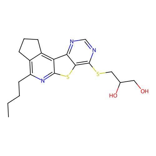 3-((4-butyl-2,3-dihydro-1H-cyclopenta[4',5']pyrido[3',2':4,5]thieno[3,2-d]pyrimidin-7-yl)thio)propane-1,2-diol structure