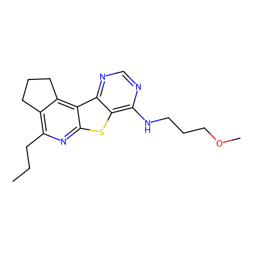N-(3-methoxypropyl)-4-propyl-2,3-dihydro-1H-cyclopenta[4',5']pyrido[3',2':4,5]thieno[3,2-d]pyrimidin-7-amine structure