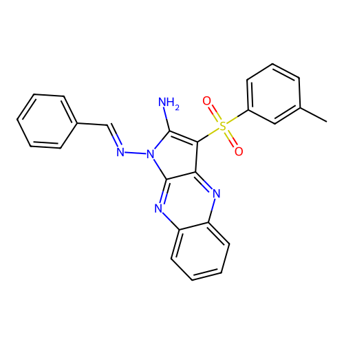 (E)-N1-benzylidene-3-(m-tolylsulfonyl)-1H-pyrrolo[2,3-b]quinoxaline-1,2-diamine structure
