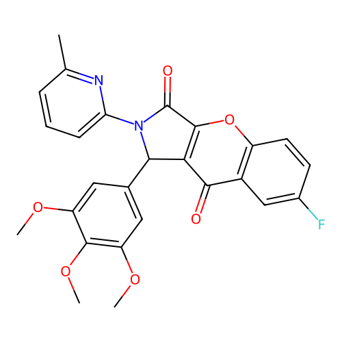 7-fluoro-2-(6-methylpyridin-2-yl)-1-(3,4,5-trimethoxyphenyl)-1,2-dihydrochromeno[2,3-c]pyrrole-3,9-dione structure