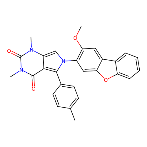 6-(2-methoxydibenzo[b,d]furan-3-yl)-1,3-dimethyl-5-(4-methylphenyl)-1H-pyrrolo[3,4-d]pyrimidine-2,4(3H,6H)-dione structure