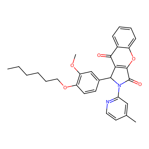 1-(4-(hexyloxy)-3-methoxyphenyl)-2-(4-methylpyridin-2-yl)-1,2-dihydrochromeno[2,3-c]pyrrole-3,9-dione structure