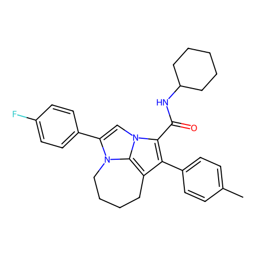 N-cyclohexyl-4-(4-fluorophenyl)-1-(4-methylphenyl)-5,6,7,8-tetrahydro-2a,4a-diazacyclopenta[cd]azulene-2-carboxamide structure
