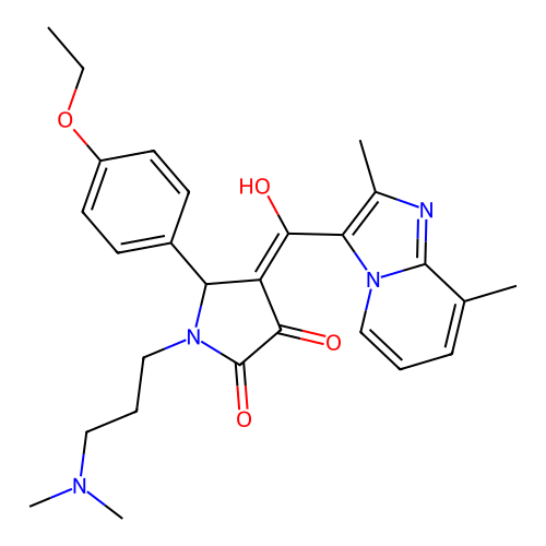 1-[3-(dimethylamino)propyl]-4-[(2,8-dimethylimidazo[1,2-a]pyridin-3-yl)-hydroxymethylidene]-5-(4-ethoxyphenyl)pyrrolidine-2,3-dione structure