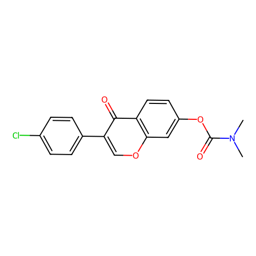 3-(4-chlorophenyl)-4-oxo-4H-chromen-7-yl dimethylcarbamate structure