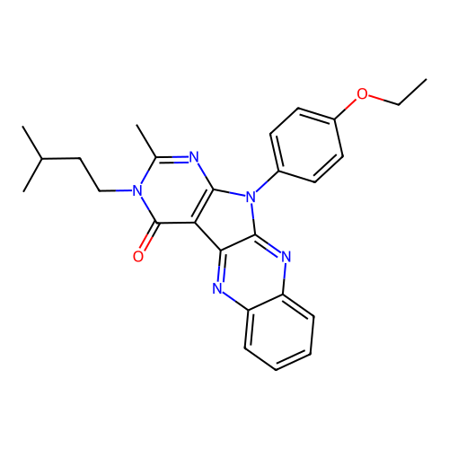 11-(4-ethoxyphenyl)-2-methyl-3-(3-methylbutyl)-3,11-dihydro-4H-pyrimido[5',4':4,5]pyrrolo[2,3-b]quinoxalin-4-one structure