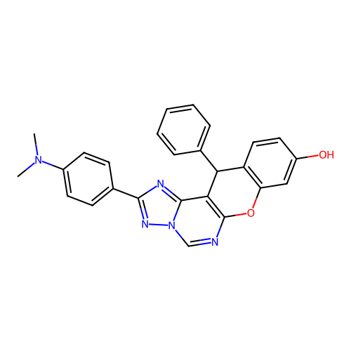 2-[4-(dimethylamino)phenyl]-12-phenyl-12H-chromeno[3,2-e][1,2,4]triazolo[1,5-c]pyrimidin-9-ol structure