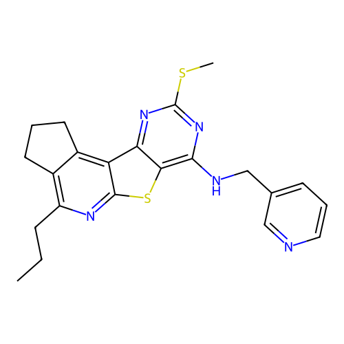 9-(methylsulfanyl)-4-propyl-N-(pyridin-3-ylmethyl)-2,3-dihydro-1H-cyclopenta[4',5']pyrido[3',2':4,5]thieno[3,2-d]pyrimidin-7-amine structure