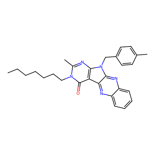 3-heptyl-2-methyl-11-(4-methylbenzyl)-3,11-dihydro-4H-pyrimido[5',4':4,5]pyrrolo[2,3-b]quinoxalin-4-one structure