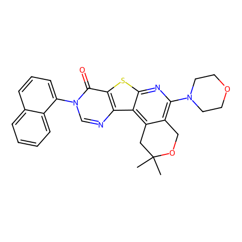 2,2-dimethyl-5-(morpholin-4-yl)-9-(naphthalen-1-yl)-1,4-dihydro-2H-pyrano[4'',3'':4',5']pyrido[3',2':4,5]thieno[3,2-d]pyrimidin-8(9H)-one structure