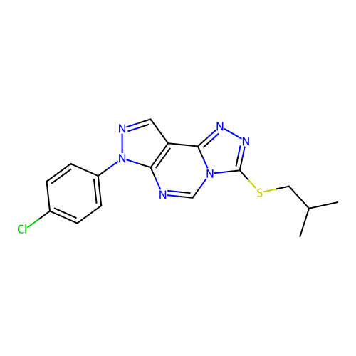 7-(4-chlorophenyl)-3-(isobutylthio)-7H-pyrazolo[4,3-e][1,2,4]triazolo[4,3-c]pyrimidine structure