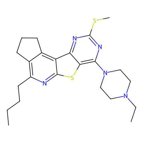 4-butyl-7-(4-ethylpiperazin-1-yl)-9-(methylsulfanyl)-2,3-dihydro-1H-cyclopenta[4',5']pyrido[3',2':4,5]thieno[3,2-d]pyrimidine structure