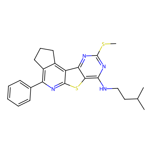 N-(3-methylbutyl)-9-(methylsulfanyl)-4-phenyl-2,3-dihydro-1H-cyclopenta[4',5']pyrido[3',2':4,5]thieno[3,2-d]pyrimidin-7-amine structure