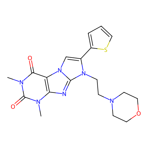 2,4-dimethyl-6-(2-morpholin-4-ylethyl)-7-thiophen-2-ylpurino[7,8-a]imidazole-1,3-dione structure