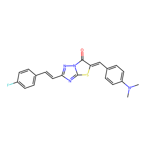 (Z)-5-(4-(dimethylamino)benzylidene)-2-((E)-4-fluorostyryl)thiazolo[3,2-b][1,2,4]triazol-6(5H)-one structure