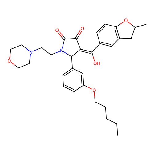 (4E)-4-[hydroxy-(2-methyl-2,3-dihydro-1-benzofuran-5-yl)methylidene]-1-(2-morpholin-4-ylethyl)-5-(3-pentoxyphenyl)pyrrolidine-2,3-dione structure