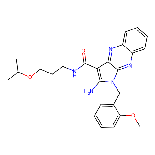 2-amino-N-(3-isopropoxypropyl)-1-(2-methoxybenzyl)-1H-pyrrolo[2,3-b]quinoxaline-3-carboxamide structure