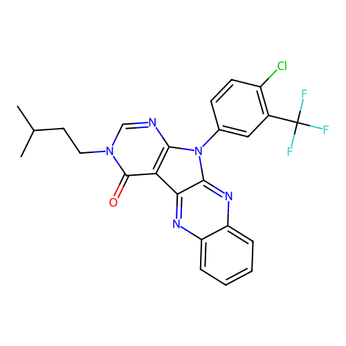 11-(4-chloro-3-(trifluoromethyl)phenyl)-3-isopentyl-3H-pyrimido[5',4':4,5]pyrrolo[2,3-b]quinoxalin-4(11H)-one structure