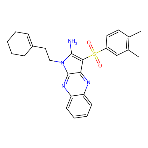 1-(2-(cyclohex-1-en-1-yl)ethyl)-3-((3,4-dimethylphenyl)sulfonyl)-1H-pyrrolo[2,3-b]quinoxalin-2-amine structure