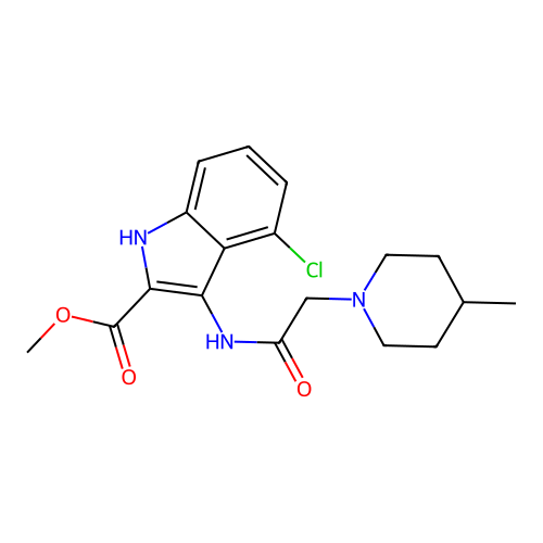 methyl 4-chloro-3-(2-(4-methylpiperidin-1-yl)acetamido)-1H-indole-2-carboxylate structure