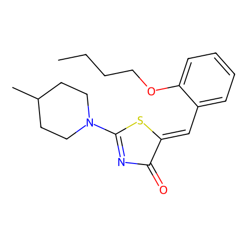 (Z)-5-(2-butoxybenzylidene)-2-(4-methylpiperidin-1-yl)thiazol-4(5H)-one structure