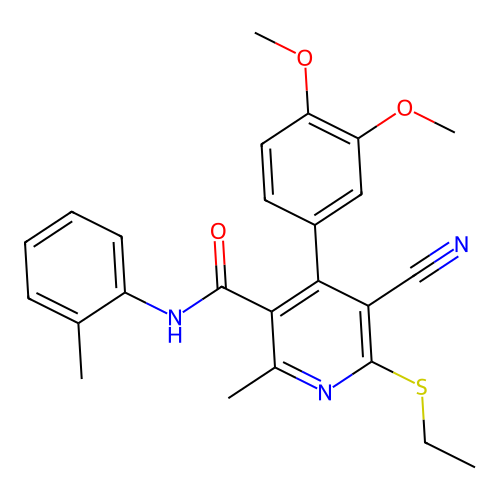 5-cyano-4-(3,4-dimethoxyphenyl)-6-(ethylthio)-2-methyl-N-(o-tolyl)nicotinamide structure