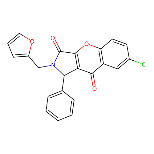 7-chloro-2-(furan-2-ylmethyl)-1-phenyl-1,2-dihydrochromeno[2,3-c]pyrrole-3,9-dione structure