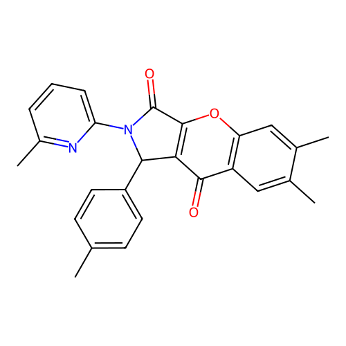 6,7-dimethyl-1-(4-methylphenyl)-2-(6-methyl-2-pyridyl)-1,2-dihydrochromeno[2,3-c]pyrrole-3,9-dione structure