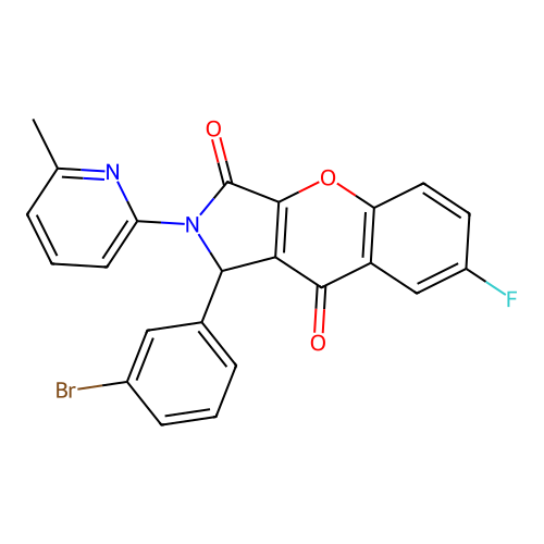 1-(3-bromophenyl)-7-fluoro-2-(6-methylpyridin-2-yl)-1,2-dihydrochromeno[2,3-c]pyrrole-3,9-dione structure