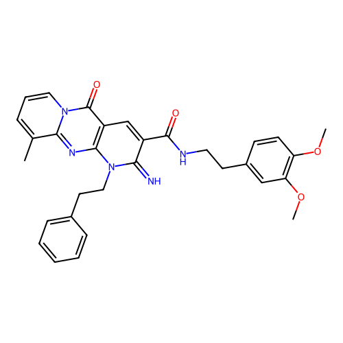 N-[2-(3,4-dimethoxyphenyl)ethyl]-2-imino-10-methyl-5-oxo-1-(2-phenylethyl)-1,5-dihydro-2H-dipyrido[1,2-a:2',3'-d]pyrimidine-3-carboxamide structure