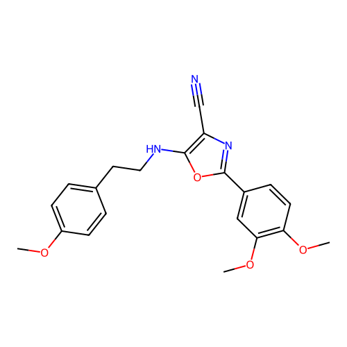 2-(3,4-dimethoxyphenyl)-5-((4-methoxyphenethyl)amino)oxazole-4-carbonitrile structure