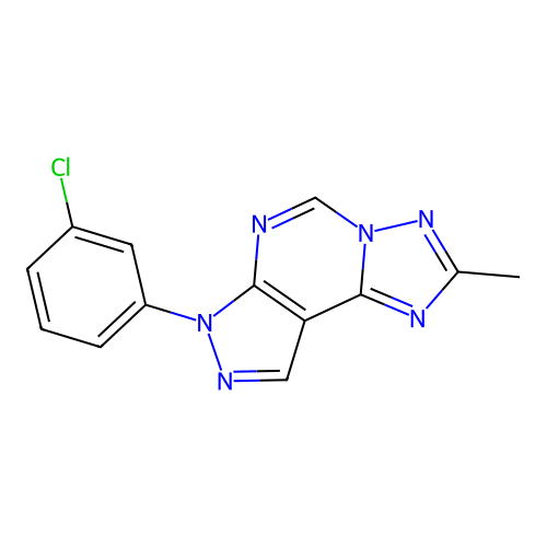 7-(3-chlorophenyl)-2-methyl-7H-pyrazolo[4,3-e][1,2,4]triazolo[1,5-c]pyrimidine structure