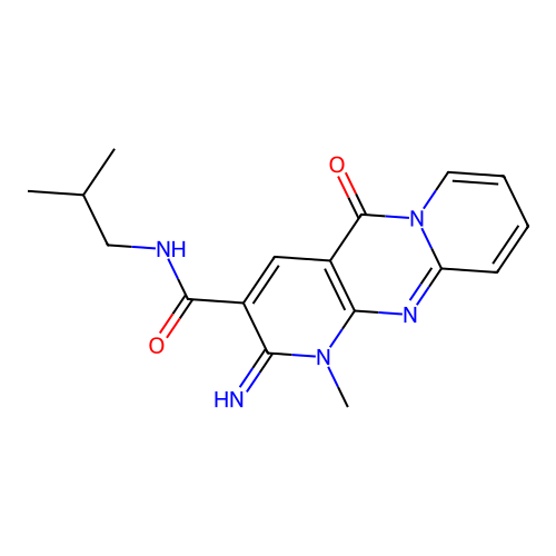 6-imino-7-methyl-N-(2-methylpropyl)-2-oxo-1,7,9-triazatricyclo[8.4.0.0^{3,8}]tetradeca-3(8),4,9,11,13-pentaene-5-carboxamide structure
