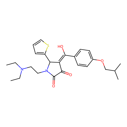 (4E)-1-(2-diethylaminoethyl)-4-[hydroxy-[4-(2-methylpropoxy)phenyl]methylidene]-5-thiophen-2-ylpyrrolidine-2,3-dione structure