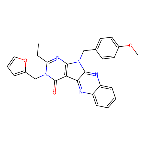 2-ethyl-3-(furan-2-ylmethyl)-11-(4-methoxybenzyl)-3,11-dihydro-4H-pyrimido[5',4':4,5]pyrrolo[2,3-b]quinoxalin-4-one structure