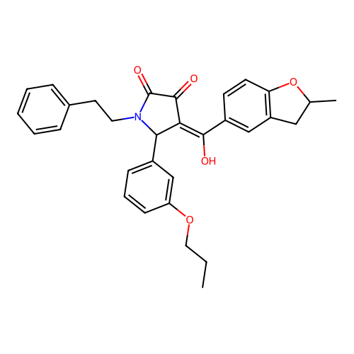 (4E)-4-[hydroxy(2-methyl-2,3-dihydro-1-benzofuran-5-yl)methylidene]-1-(2-phenylethyl)-5-(3-propoxyphenyl)pyrrolidine-2,3-dione structure